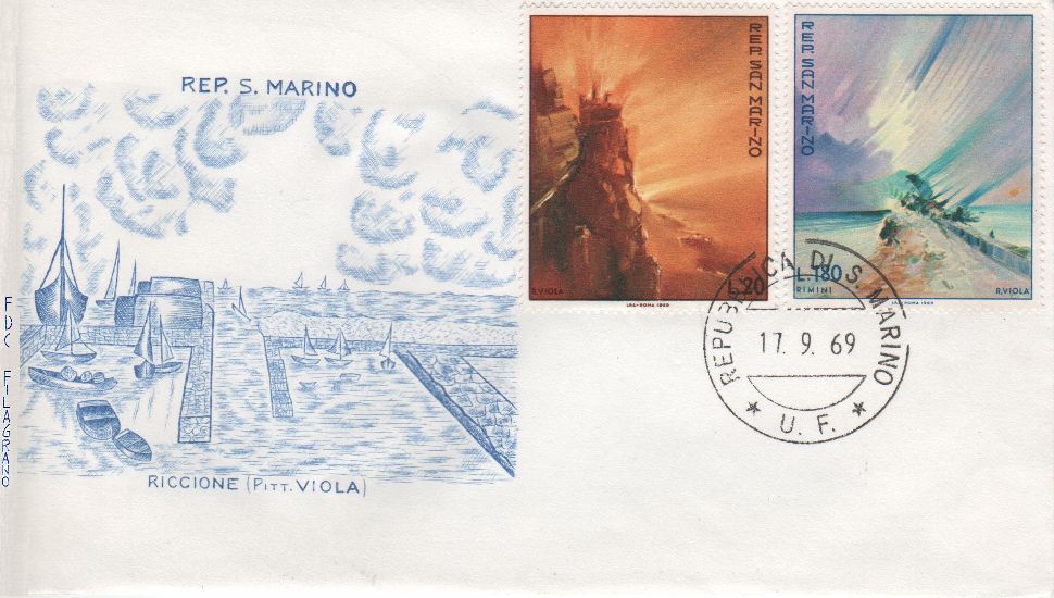 RSM 1969 - 788 S148 Serie cpl. 3 val. - 21 Giornata Filatelica - Paesaggi