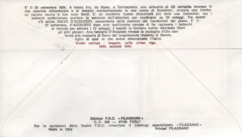 IT1308 - 23/09/1975 - 1v - Celebrativo di Salvo d Acquisto