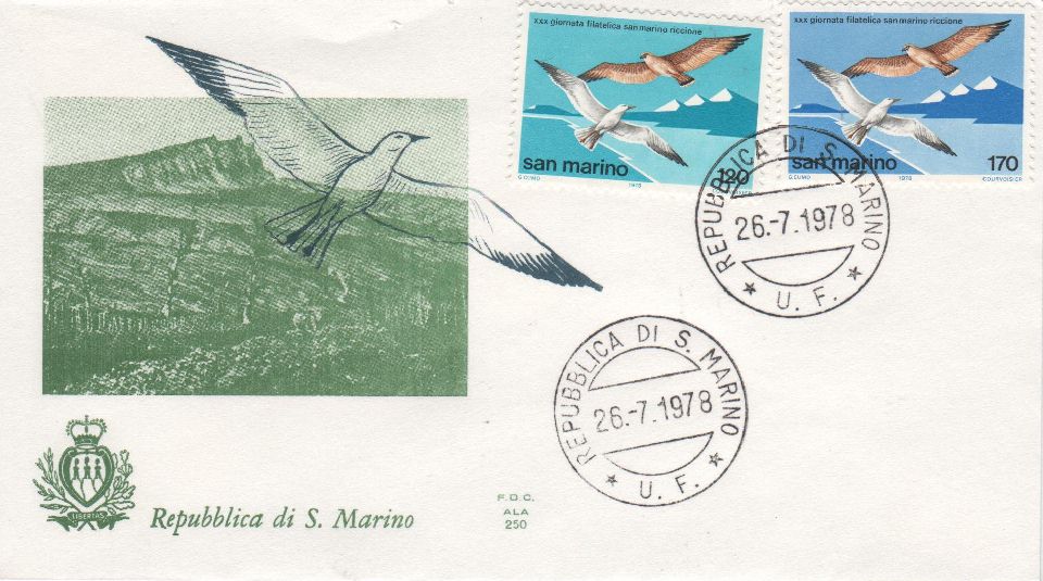 RSM 1978 - 1005 S197 Serie cpl. 2 val. - 30 fiera del francobollo a Riccione - Uccelli e colli di San Marino