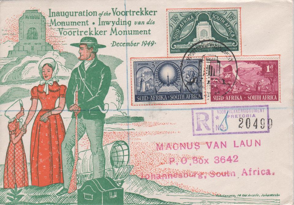 ZA 1949 - 112-114 A51 - Cpl. Series 3 val. - Inauguration of the Voortrekker Monument at Pretoria