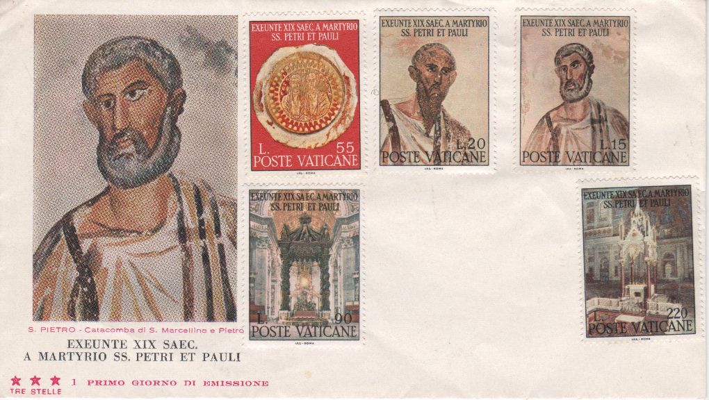 SCV 1967 - 448 S117 Serie completa 5 val. - 19 centenario del martirio dei Santi Pietro e Paolo