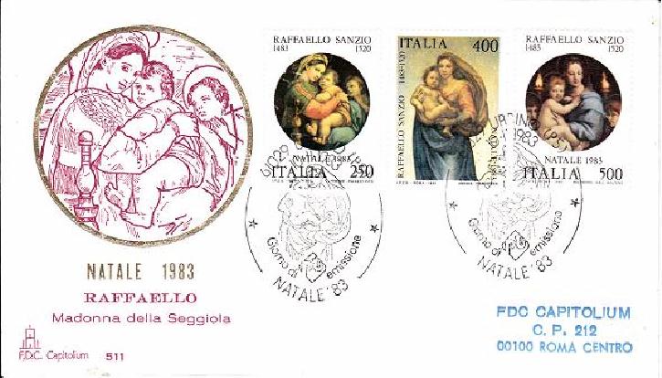 IT1664 - 10/11/1983 - 3v - Natale - dipinti di Raffaello Sanzio, la Madonna