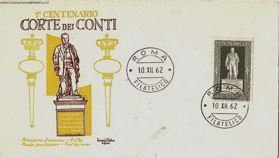 IT0955 - 10/12/1962 - 1v - Centenario dellordinamento della Corte dei Conti - 30  