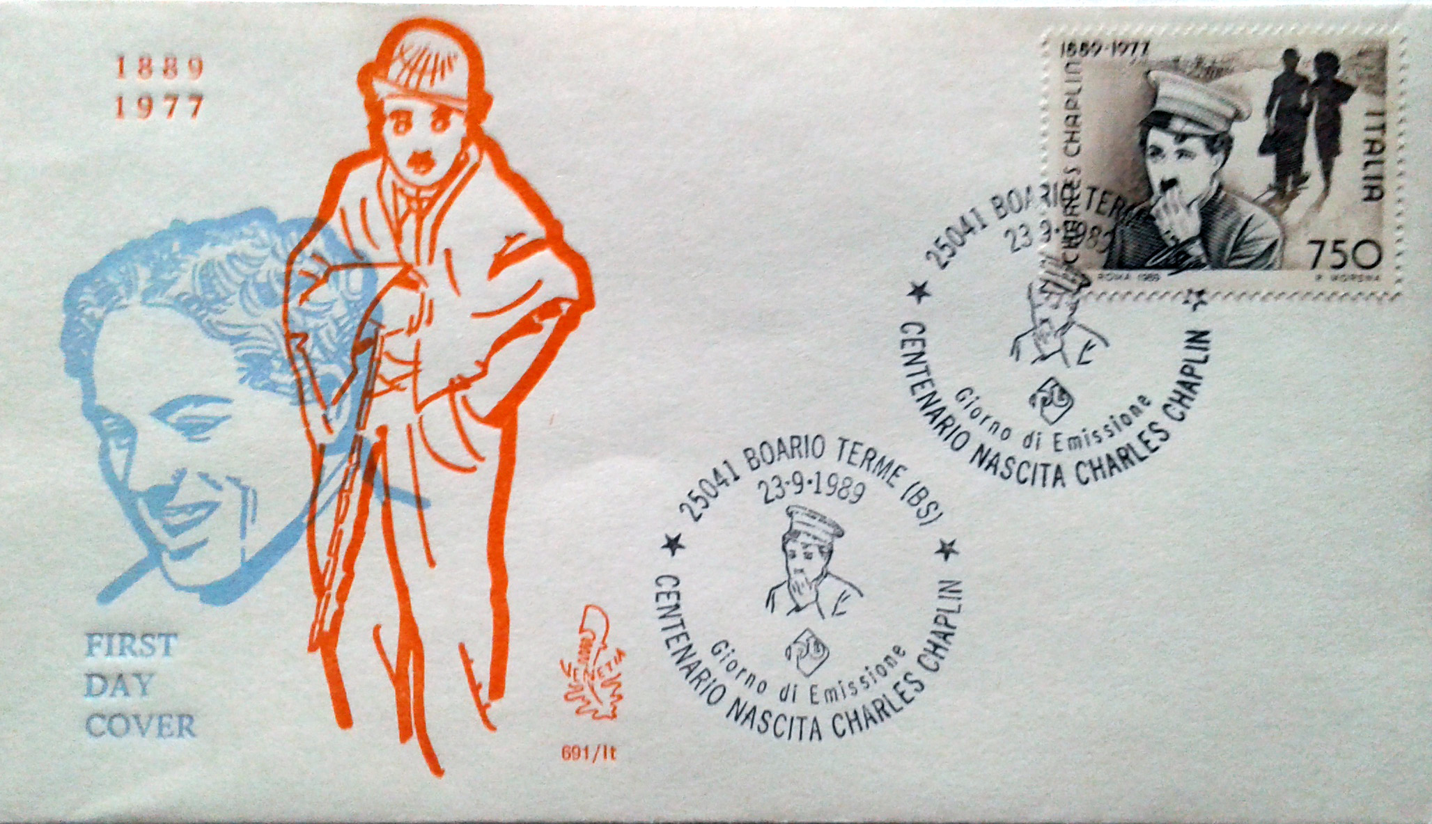 IT1897 - 23/09/1989 - 1v - Centenario della nascita di Charlie Chaplin