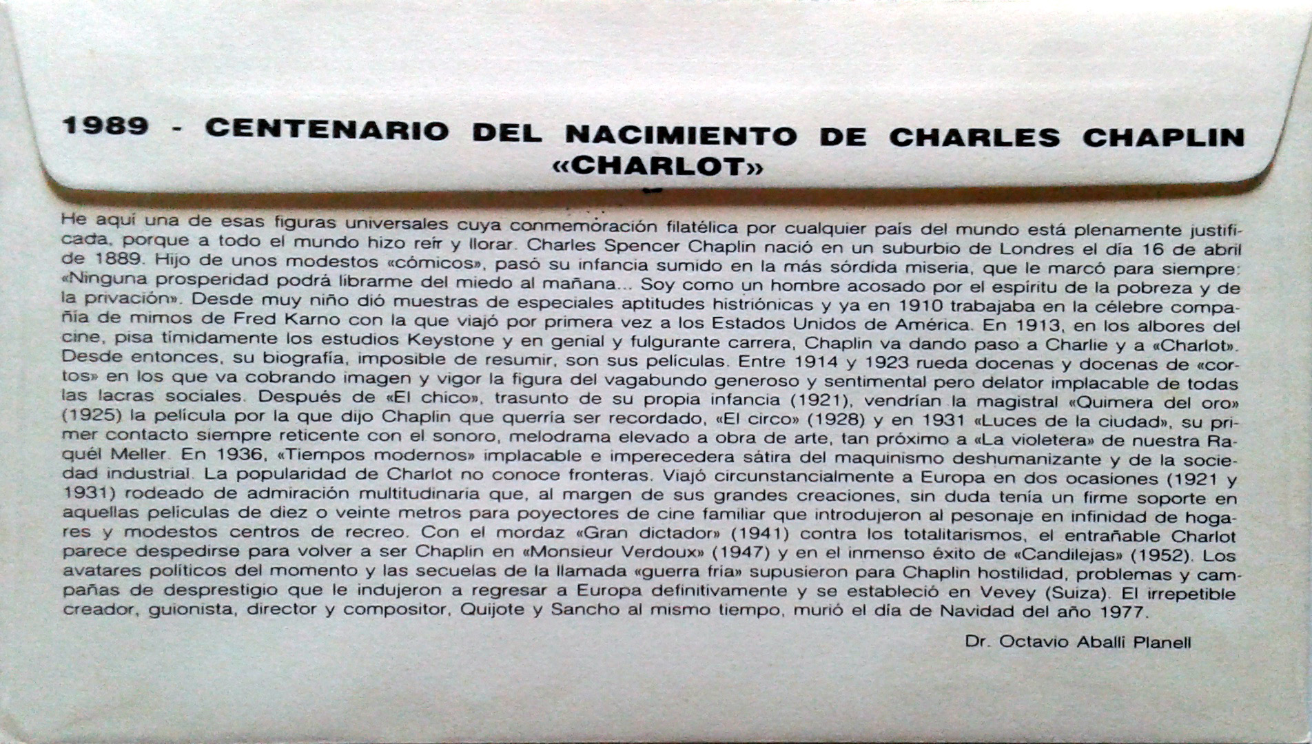 ES2607 Serie A790 - Charlie Chaplin - 19/09/1989
