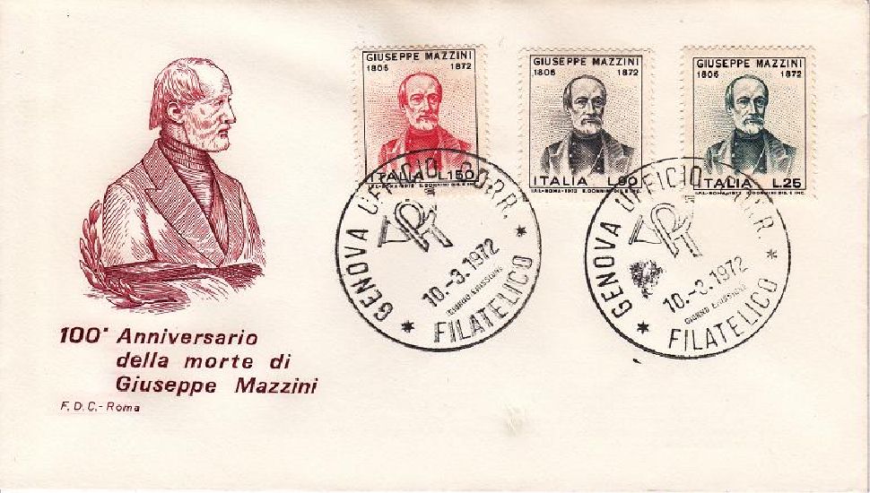 IT1168 - 10/03/1972 - 3v - Centenario della morte di Giuseppe Mazzini