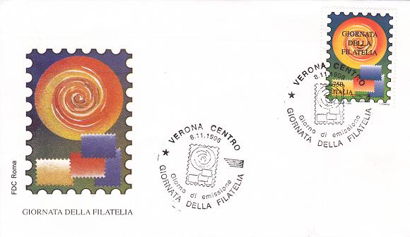 IT2282 - 08/11/1996 - 1v - 11 giornata della filatelia - Vortice e forme di francobolli