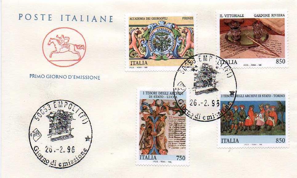 IT2232 - 26/02/1996 - 4v - Patrimonio Artistico Italiano 21 emiss.: Musei , Archivi nazionali