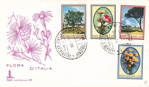 IT1020 - 30/04/1966 - 4v - Flora - 1 emissione - Pino , Garofani , Margherite gialle , Olivo