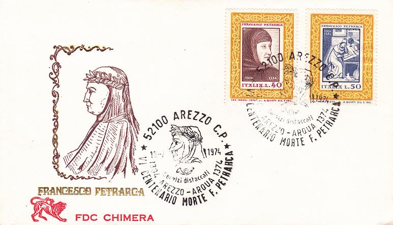 IT1262 - 19/07/1974 - 2v - 6 Centenario della morte di Francesco Petrarca