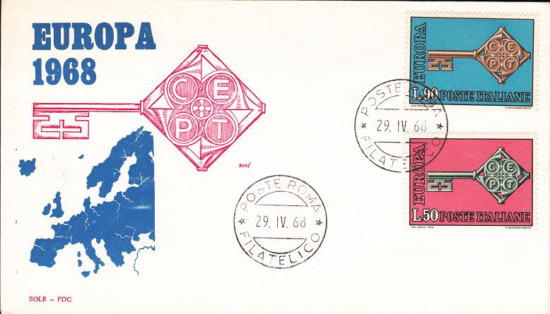 IT1086 - 29/04/1968 - 2v - Europa C.E.P.T. - 13 emissione - Chiese d´Europa