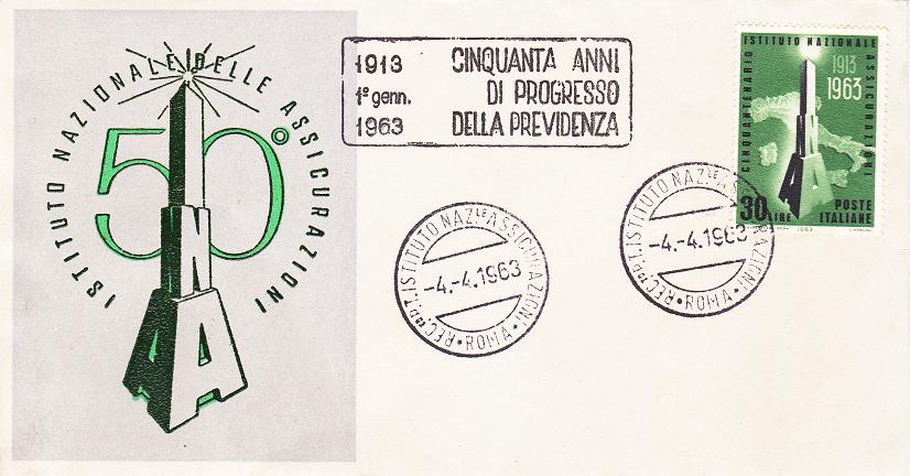 IT0961 - 04/04/1963 - 1v - 50 anniversario dell I.N.A. Istituto Nazionale Assicurazioni 30 