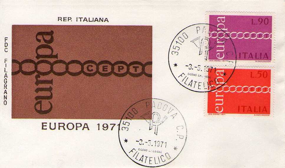 IT1147 - 03/05/1971 - 2v - Europa CEPT - 16 emissione: Catena con 11 anelli