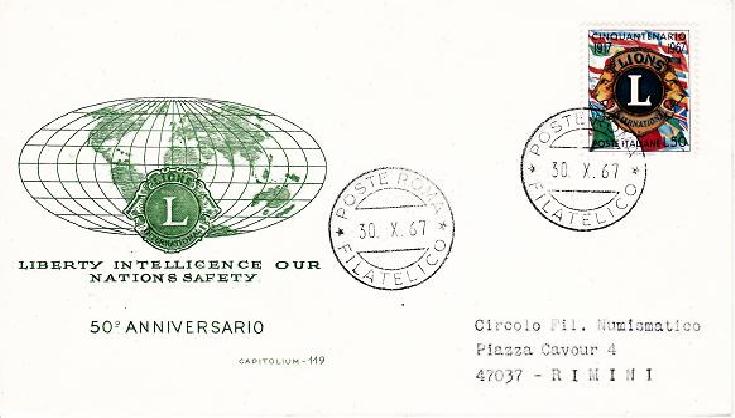 IT1059 - 30/10/1967 - 1v - 50 anniversario della fondazione dei Lions club 50 