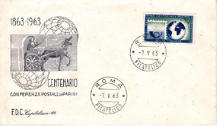 IT0962 - 07/05/1963 - 1v - Centenario della 1^ conferenza postale internazionale, a Parigi 70 