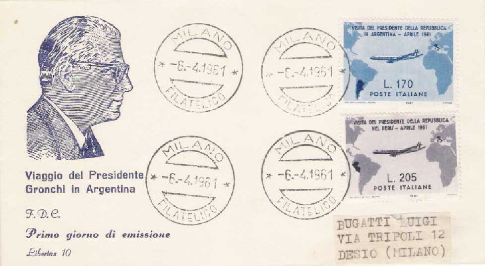 IT0918 - 06/04/1961 - 4v - Visita del presidente Gronchi in Argentina, Uruguay e Peru