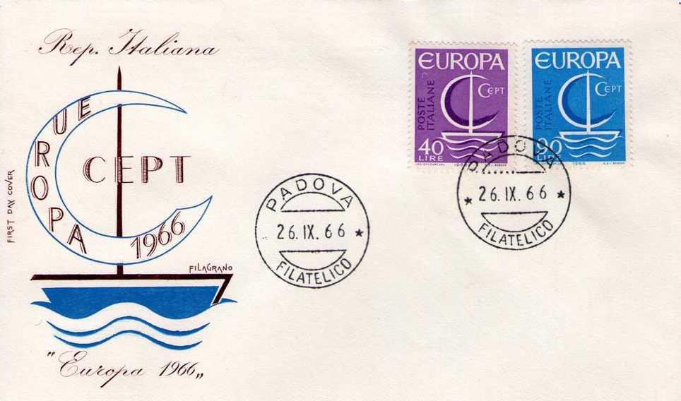 IT1029 - 26/09/1966 - 2v - Europa C.E.P.T. - 11 emissione - Battello stilizzato con vela