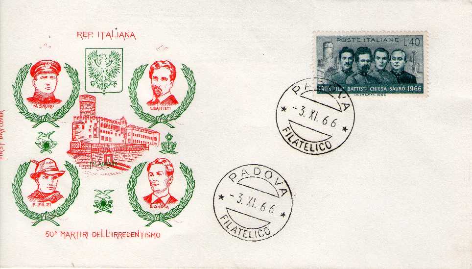 IT1032 - 03/11/1966 - 1v - 50 anniversario della morte di C. Battisti , D. Chiesa , F. Filzi e N. Sauro 40 