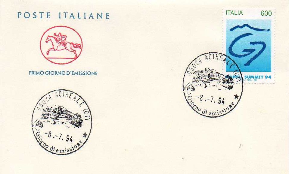 IT2156 - 08/07/1994 - 1v - Vertice dei G7 a Napoli - Simbolo del vertice G7