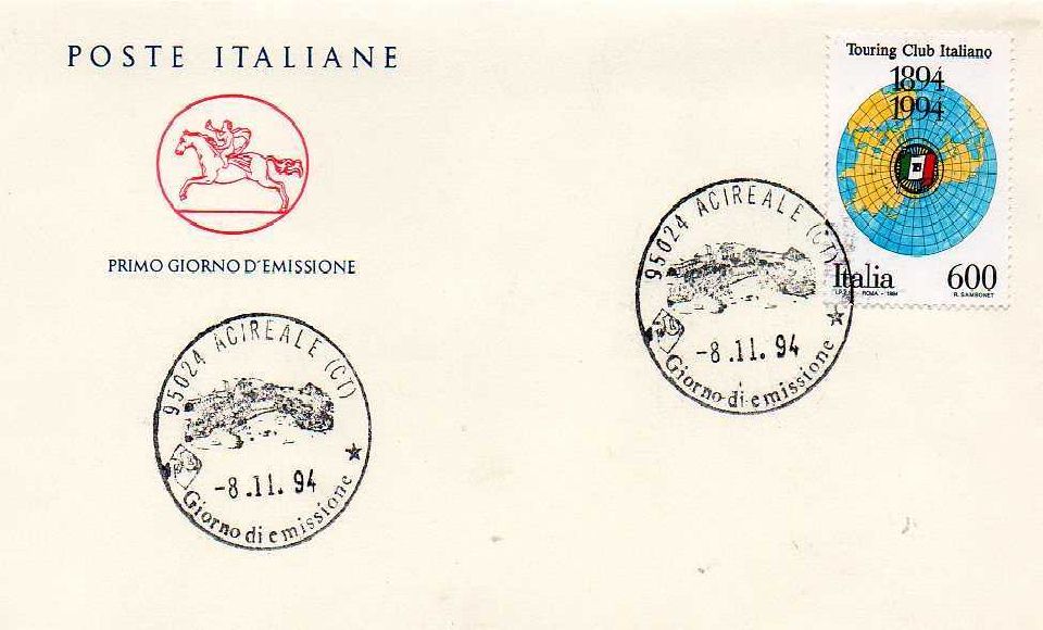 IT2164 - 08/11/1994 - 1v - Centenario del touring club italiano (TCI) - Globo e simbolo del TCI