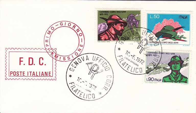 IT1176 - 10/05/1972 - 3v - Centenario della fondazione del corpo degli alpini