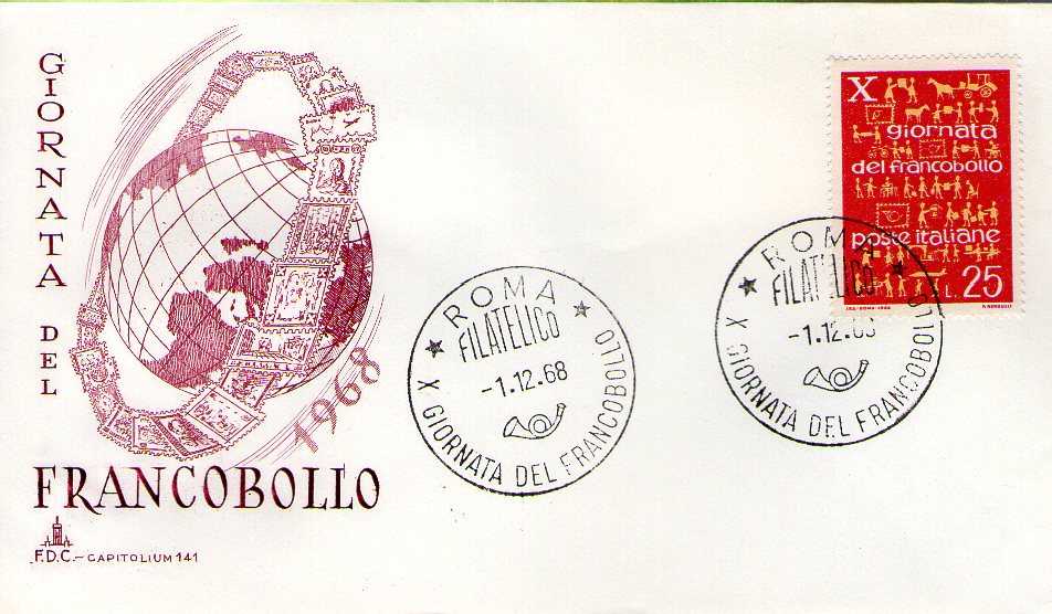 IT1105 - 01/12/1968 - 1v - 10 Giornata del francobollo - Evoluzione dei servizi postali  25