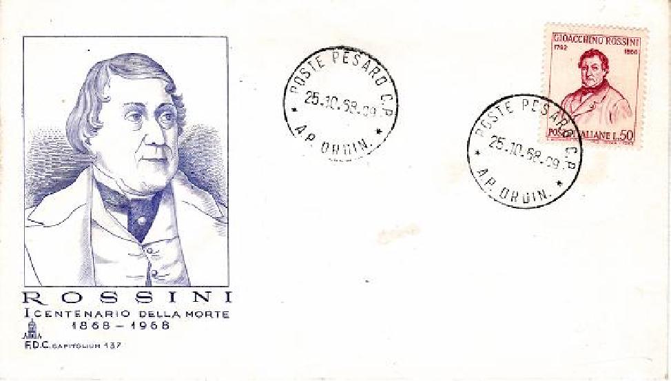 IT1096 - 25/10/1968 - 1v - Centenario della morte di Gioacchino Rossini  50