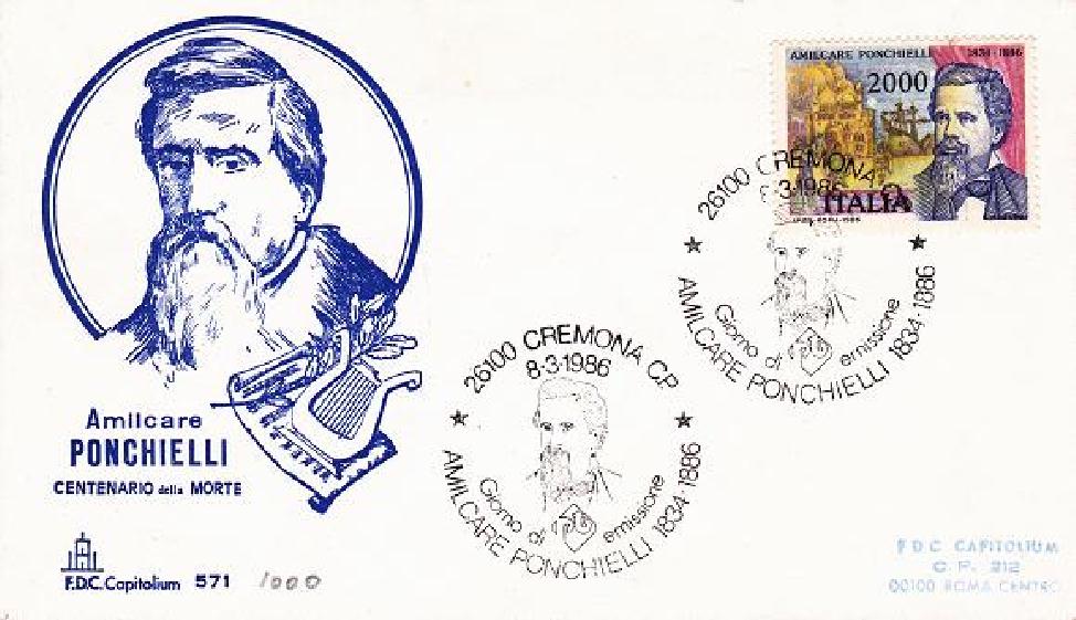 IT1764 - 08/03/1986 - 1v - Centenario della morte di Amilcare Ponchielli