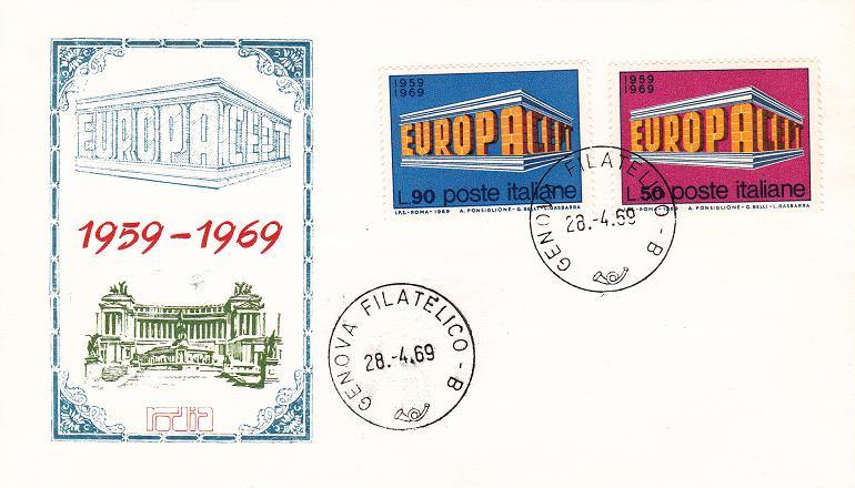 IT1109 - 28/04/1969 - 2v - Europa CEPT- 14 emissione - Colonnato formato dalle parole 