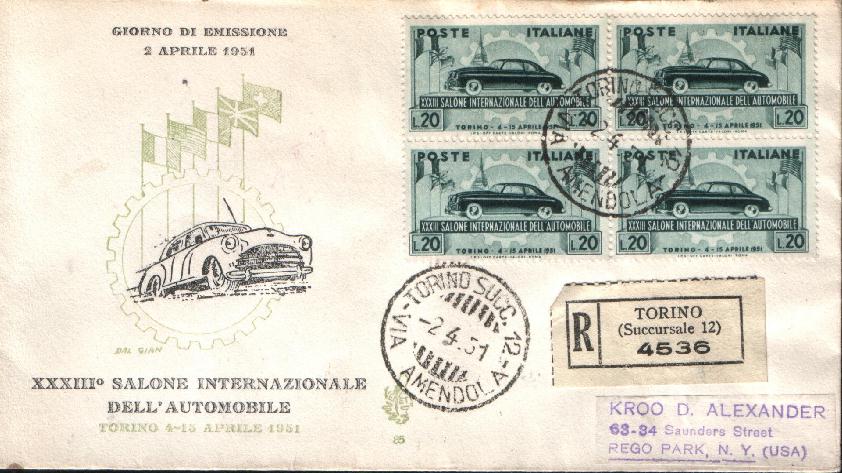 IT0655 - 02/04/1951 -1v - 33 Salone dellautomobile a Torino - Automobile e bandiere  20