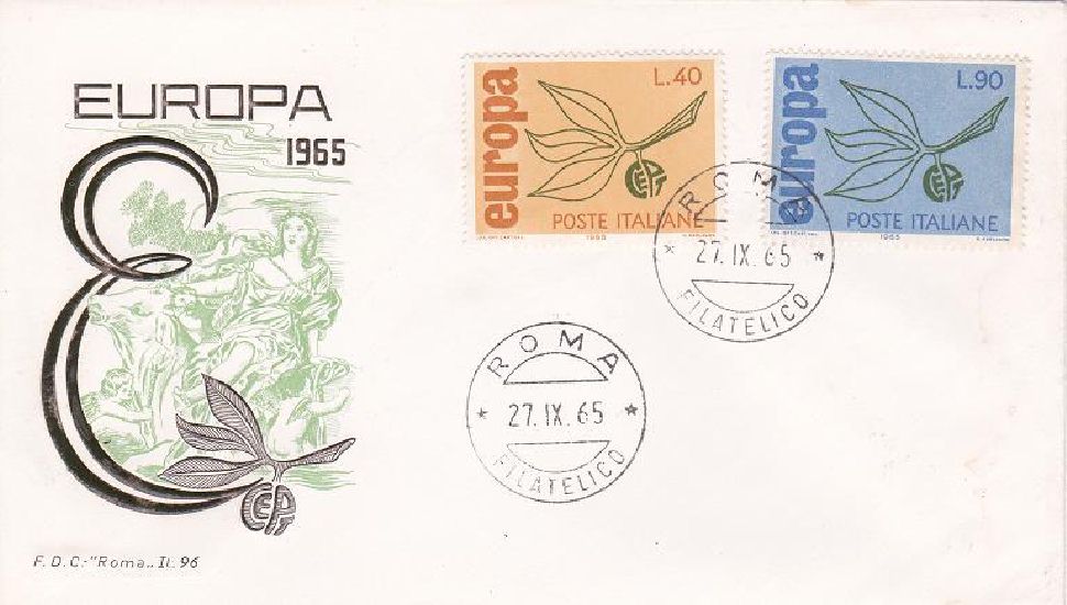 IT1002 - 27/09/1965 - 2v - Europa C.E.P.T. - 10 emissione - Ramo con tre foglie e lettere C.E.P.T.