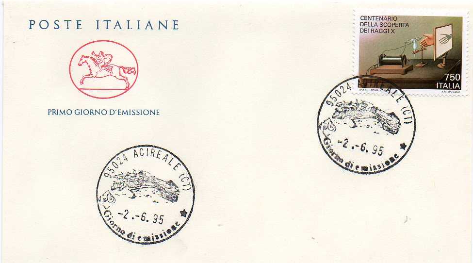 IT2203 - 02/06/1995 - 1v - Centenario della scoperta dei raggi X - Radiografia di una mano