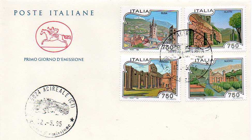 IT2199 - 12/05/1995 - 4v - Propaganda turistica 22 emiss.: Alatri ; Nuoro ; Susa ; Venosa