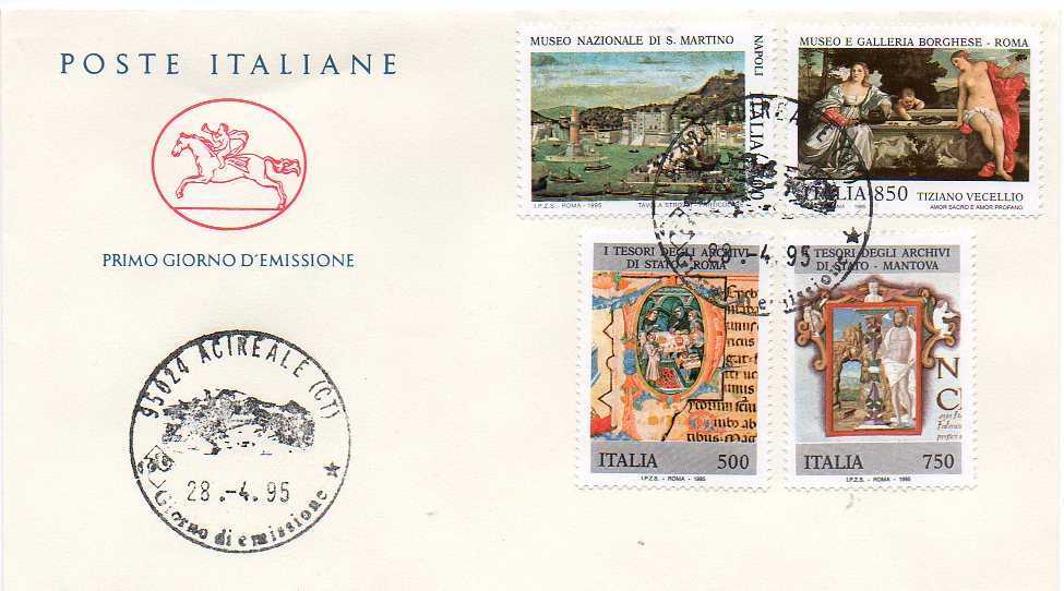 IT2190 - 28/04/1995 - 4v - Patrimonio Artistico e Culturale italiano 16 emiss.: Museo nazionale e Archivi di stato 