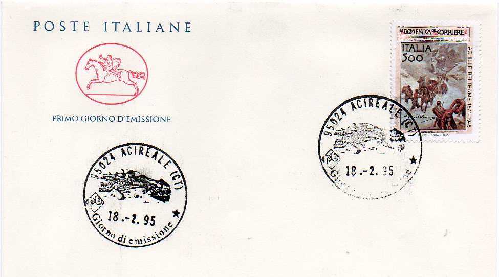 IT2172 - 18/02/1995 - 1v - 50 anniversario della morte di Achille Beltrame - Copertina della domenica del corriere