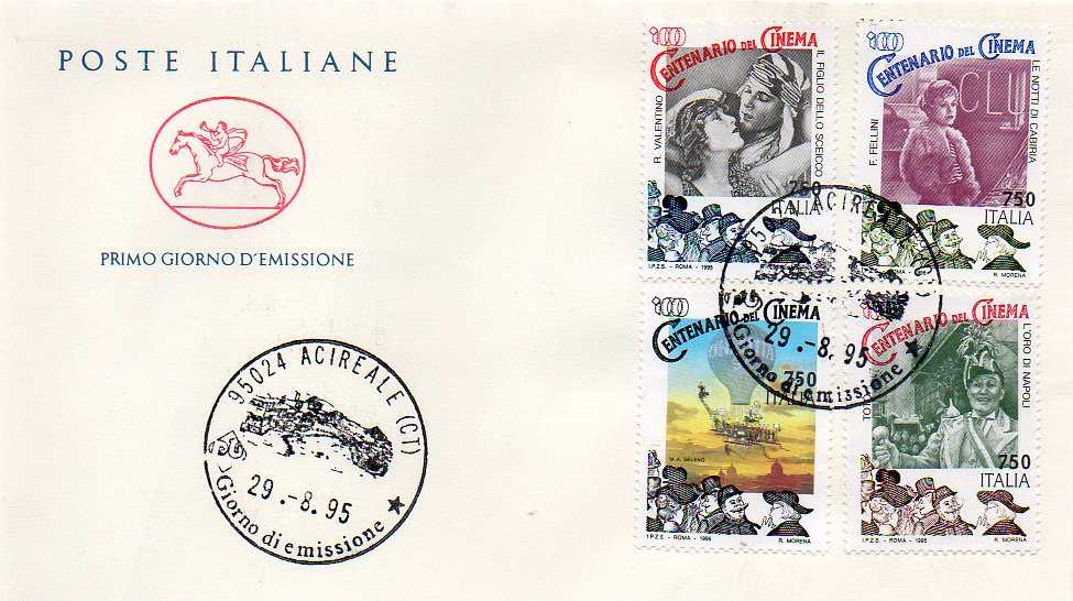 IT2216 - 29/08/1995 - 4v - Centenario del cinema - R. Valentino ; Tot ; Le notti di Cabiria, film con F. Fellini ; Cinecitt