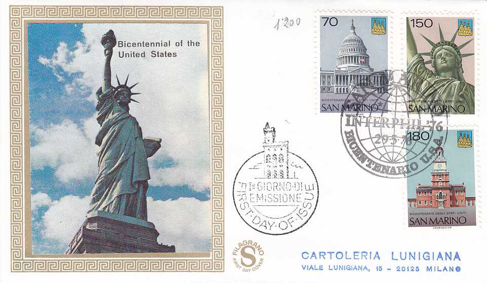 RSM 1976 - 963 S184 Serie cpl. 3 val. - Bicentenario degli Stati Uniti