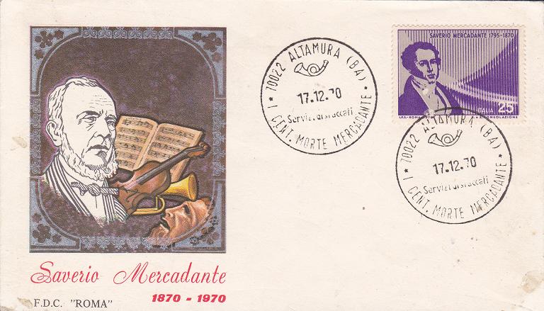 IT1142 - 17/12/1970 - 1v - Centenario della morte di Saverio Mercadante 25 .