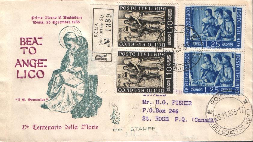 IT0790 - 26/11/1955 - 2v - 5 centenario della morte di Beato Angelico 