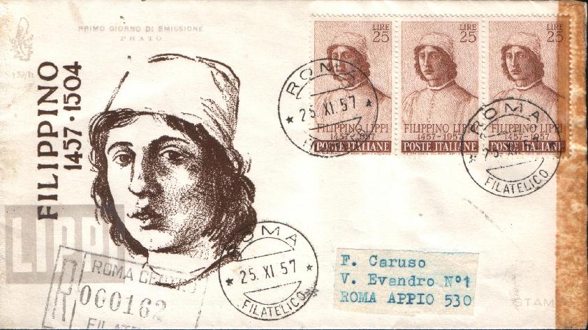IT0820 - 25/11/1957 - 1v - 5 centenario della nascita di Filippino Lippi - 25 