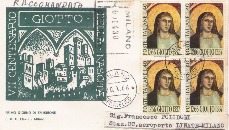 IT1031 - 20/10/1966 - 1v - 7 Centenario della nascita di Giotto 40 