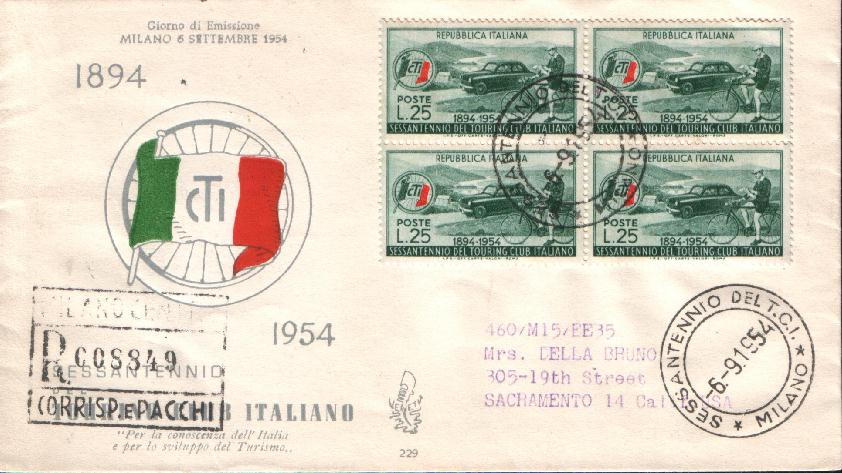 IT0743 - 06/09/1954 - 1v - 60 anniversario del Touring Club Italiano