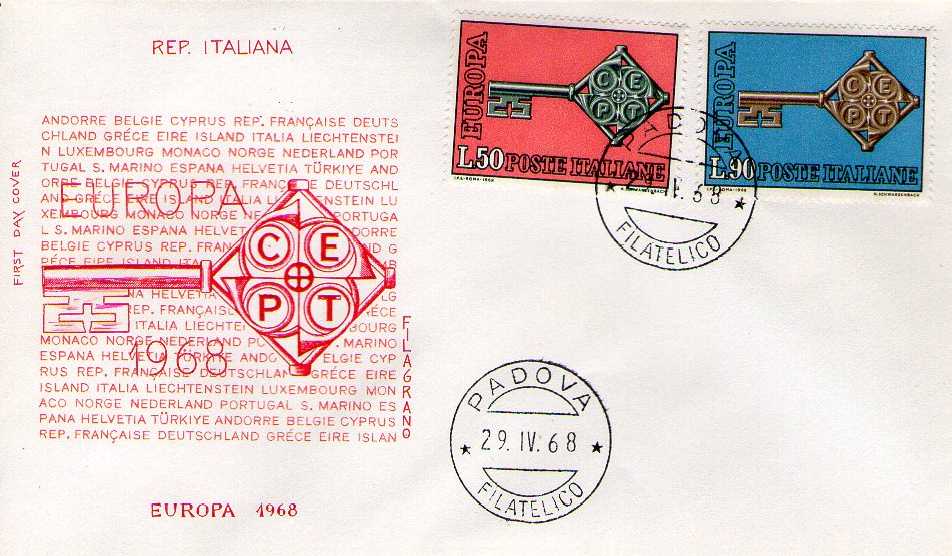 IT1086 - 29/04/1968 - 2v - Europa C.E.P.T. - 13 emissione - Chiese d´Europa