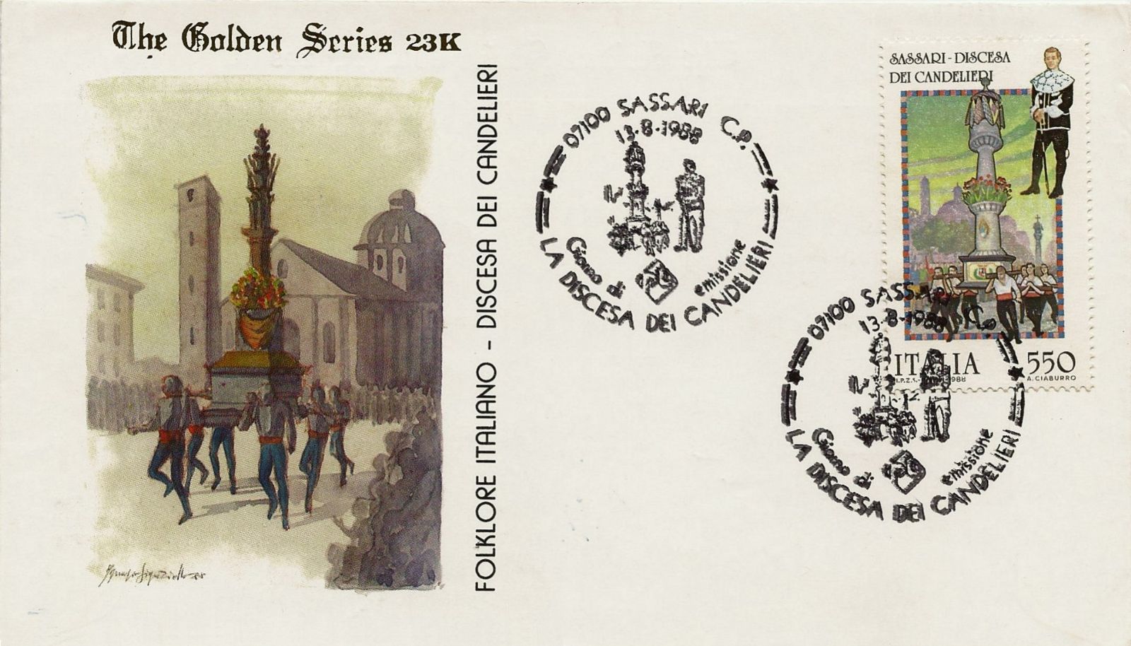 IT1860 - 13/08/1988 - 1v - Folclore 7 emissione - Discesa dei candelieri, a Sassari