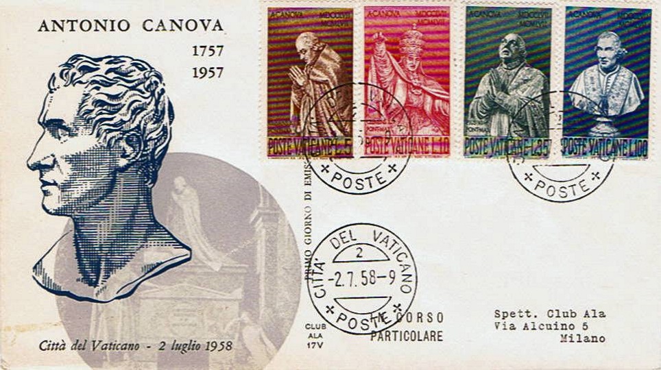SCV 1958 - 243 S63 Serie completa 4 val. - Bicentenario della nascita di Antonio Canova